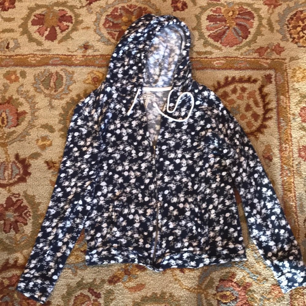 Pacsun navy blue and grey and white flower hoodie.